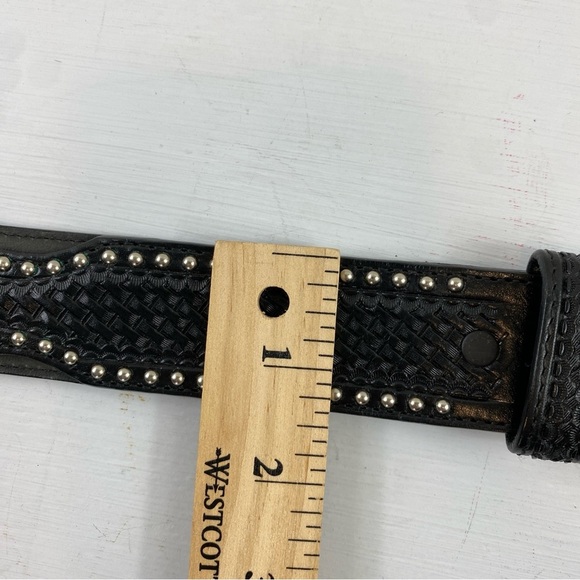 Ranger Belt Company Women’s Black Brown Concho Handtooled Leather Belt Sz 36 - Picture 11 of 14